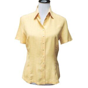 Mondi VTG Yellow Button-Up Blouse Solid Short Sleeves Vintage